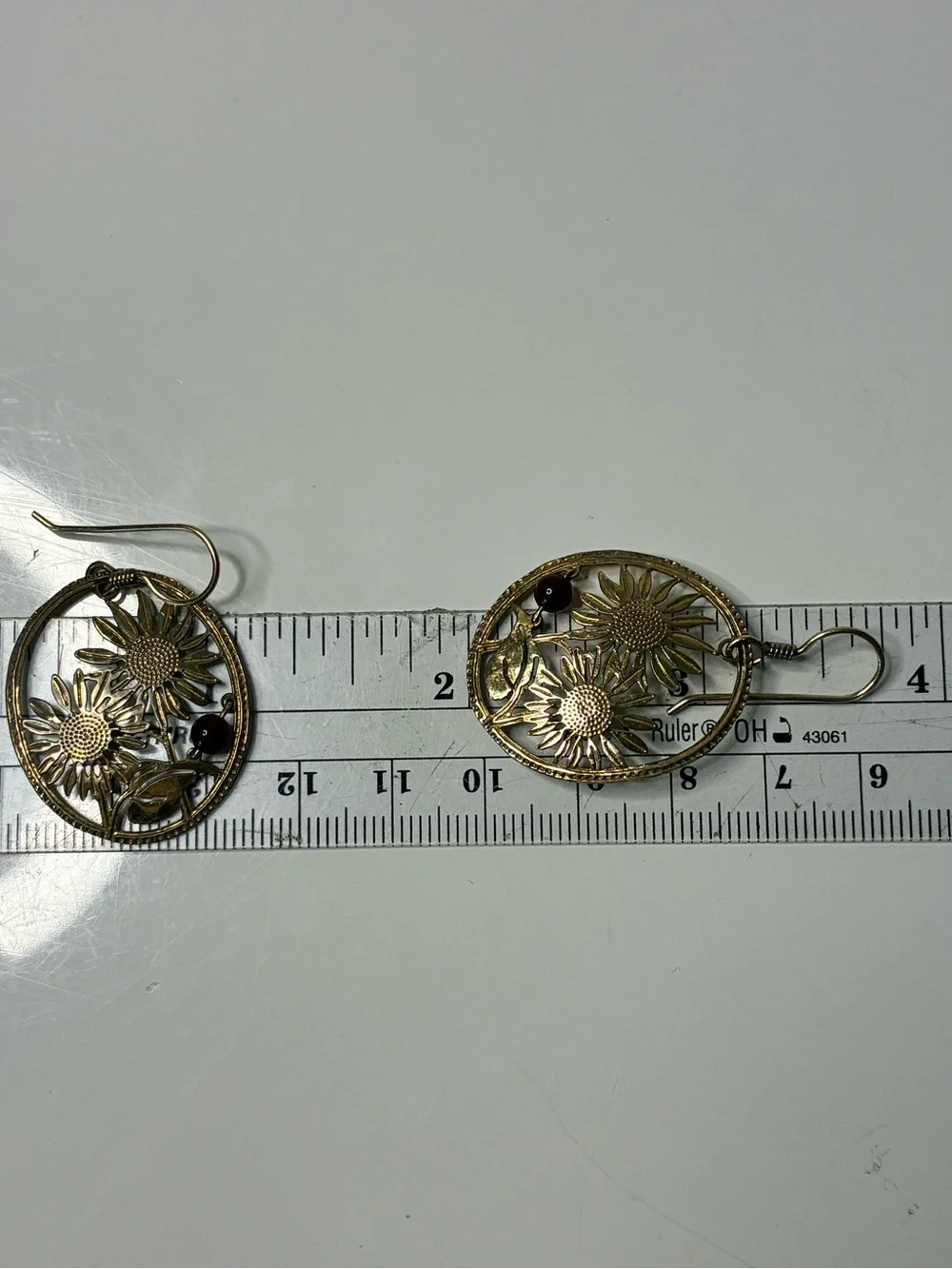 Lot of 2 Signed Dangling Earrings Diamond Cut Eagles  & Golden Beaded Floral EUC